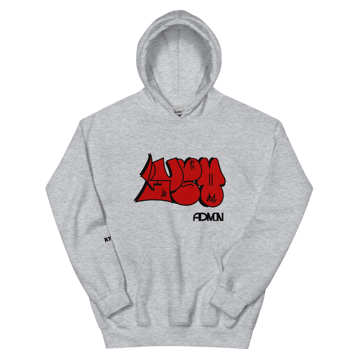 Female model laughing while wearing a classic hoodie oversized in soft grey.