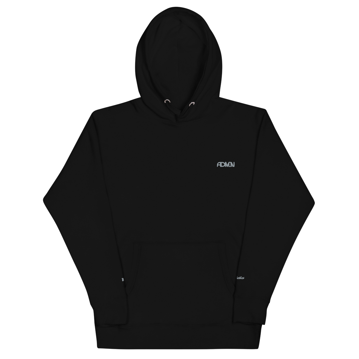 Black hoodie with a front pouch pocket and a hood, featuring the brand logo 'ADMIN' on the chest.
classic hoodie men